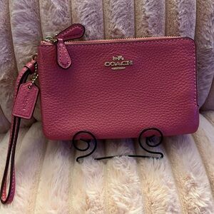 Coach Vibrant Pink Leather Double Corner Wristlet